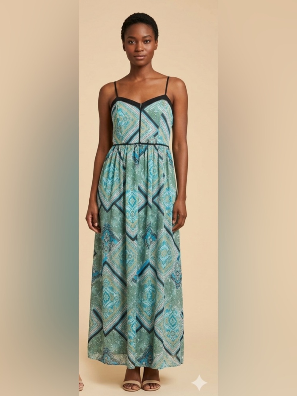 Bisou Bisou Blue Floral Spaghetti Strap Maxi Blue Green Printed Maxi Dress